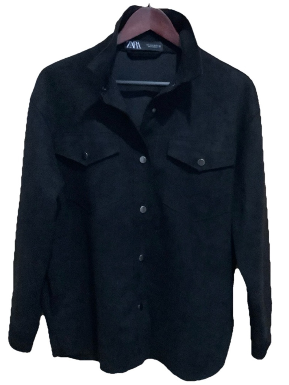 Zara Black Button-Up Suede-Look light weight Jacket Black / Small